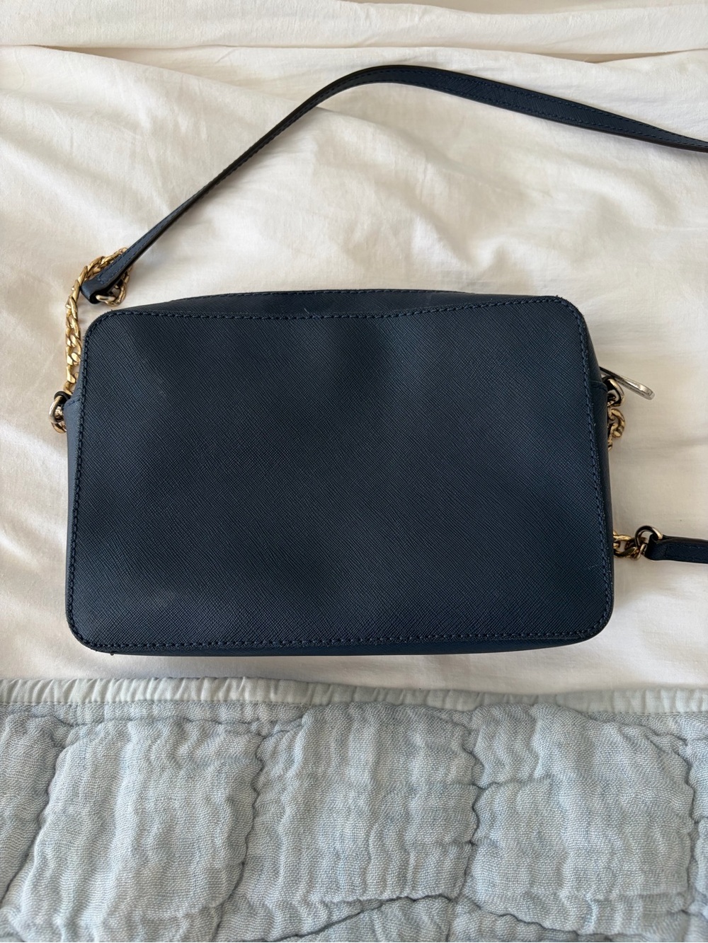 Michael Kors Navy Leather Crossbody with Gold Hardware - Picture 4 of 9